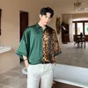 Men's Casual Shirts Stylist Short Sleeve Summer Patchwork Men's Shirt Quarter Decorated Nightclub Loose Youth Leopard Print