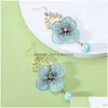 Dangle Lustre Boucles D'oreilles Élégant Doux Dentelle Fleur Imitation Perle Longue Pour Les Femmes De Luxe Fée Grunge Fête De Mariage Bijoux Dhieh