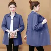 Kadın Ceketler #9331 Sıradan İnce Ceket Kadın Bahar Sonbahar Uzun Kollu Tek Göğüslü Katlar Kadın Tunik Bel Dış Giyim Khaki Mavi