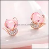 Boucles D'oreilles Charme S Amour Rose Cristal Diamant Hibiscus Pierre Animal Sier Bijoux Drop Delivery Dh6Ab