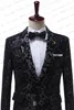 Męskie garnitury Blazers Siliweya 2023 Czarne kwiatowe smoking ślubny dla pana młodego 2 sztuki kurtki Slim Fit Men niestandardowy kostium mody 230213