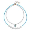 Anhänger Halsketten Tauam Blaue Reisperlen Nachahmung Perlen Halskette Für Frauen Gold Farbe Schmetterling Choker Weibliche 2023 Mode Schmuck