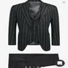 Costumes pour hommes Mélange de laine pour hommes Blazer rayé Gilet Pantalon à fines rayures Formel Chaud Deux boutons Revers cranté Tuxedos d'hiver 3 pièces