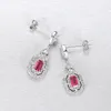 Red Edelstein Dangle Ohrringe Marke Schmuck Europäische Vintage Frauen Voll Diamant S925 Silber Geometrie Ohrringe für Frauen Hochzeitsfeier Valentinstag Geschenk SPC