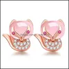 Urocze kolczyki S Pink Crystal Diamond Hibiscus Stone Animal Sier Sier Biżuteria Dostawa Dh6ab