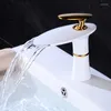 Bathroom Sink Faucets Faucet White Gold Basin Cold & Brass Waterfall Mixer Tap Single Handle