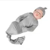 新生児寝袋キャップセット固体ロンパースヘッドバンドスーツ抗キッククライミング服結び目カバーオールパジャマセットホームウェアパジャマ BC291