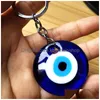 Porte-clés 10 Pcs / Lot Vintage Sier Turc Larme Bleu Verre Evil Eye Charme Porte-clés Cadeaux Fit Chaînes Accessoires Bijoux A29 1161 Q Dhfyh