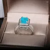 Clusterringen 925 zilveren prachtige paraiba ring dames mode blauw zirkon vierkante feestje verjaardag sieraden cadeau groothandel