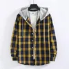 Men's T Shirts Mens Plaid Shirt Trend Hip Hop Hooded Cardigan Blank Tee