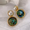 Stud Earrings Green Oil Painting Colorful Abbe Natural Pearl For Women