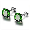 Charm Square Emerald Earrings For Women And Men Small Stud Fine Needle Fourclaw Sier Earring Drop Delivery Jewelry Dhgy8