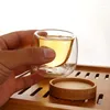 Tasses soucoupes 6 pièces Double paroi Design S tasses à thé avec ensemble en bambou Anti-Tasse café Pu'er Tasse à thé parfumée 80ml
