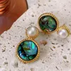 Stud Earrings Green Oil Painting Colorful Abbe Natural Pearl For Women