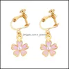 Charm Small Fresh Drops Of Oil Pink Cherry Blossoms Pearl Earrings Korean Version Fiveleaf Flowers Ear Clips. Drop Delivery Jewelry Dhh1V