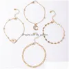 Anklets Daisy Flower Five Pointed Star Moon 4Piece Set European And American Beach Foot Chain Wholesale Drop Delivery 202 Dhzrl