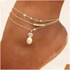 Anklets eenvoudige nieuwe sterrenketen Beach Micro Diamond Gold Ananas Set Dames voetaccessoires Europa en Amerika Drop DHXP4