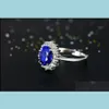 Anillo de solitario Anillos para mujeres Boda Joyería para hombre Compromiso Chapado en oro blanco Latón Cubic Zirconia Zafiro Piedra preciosa Entrega de gota Dh24E