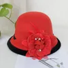 Basker fedora hatt kvinnors eleganta vintage ull filt damer höst vinter kupol bröllop jazz med blommig kvinnlig bowler topp