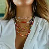 Choker Bohemian Colorful Seed Bead Pearl Flower Necklace Statement Short Collar Cleavicle Summer Chain for Women Jewelry