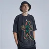 Herr t -skjortor Rainbowtouches tvättade skjorta 2023 Vintage unisex high street yyds skalle grafisk bomull anime mode hip hop