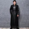 Мужские куртки Lautaro Long Black Leather Trench Coat Мужчина с длинной грудью с двойной грудью осень осень плюс.