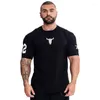 Heren t shirts 2023 mannen korte mouw strakke shirt casual katoenen streetwear gyms fitness t-shirts zomer homme workout tops tees