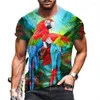 Erkek Tişörtleri Avrupa ve Amerikan İlkbahar/Yaz 2023 Hayvan Papağan 3D Baskılı Kısa Kollu Moda Külkü Tişörtü Erkekler