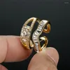 Wedding Rings Geometric Stone Luxury Crystal Ring Charm Yellow Gold Color White Zircon Opening Adjustable For Women Jewelry