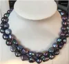 Chains Double Strands 11-12mm Tahitian Peacock Black Pearl Necklace 18"-19"