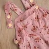 Jumpsuits Pudcoco 1-6y Toddler Kid Baby Girl Spring Algemene bloemenprint 3 zakken knoppen Suspender Bib lange broek geel/roze