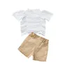 Kleidung Sets 2-6Y Sommer Kinder Mädchen Set Plissee Weiß Einfarbig Puff Kurzarm Bluse Taschen Shorts Mode Outfits 2 stücke