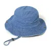 Vrouwen denim visser emmer hoeden zomer dop brede rand riem verstelbaar strand casual zon hoed volwassen bassin caps m4276