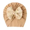 Hats Lovely Shiny Bowknot Kids Hat Cute Solid Color Baby Girls Turban Soft Thread Born Infant Cap Beanies Head Wraps