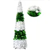 Christmas Decorations Easy-Assembly Green And White Spiral Artificial Tinsel Tree With Plastic Stand For Home Fireplace Indoor Decoration