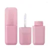 Bottiglie di stoccaggio Square Fat Short 4ml Tubi per lucidalabbra Rosa sfumato Flacone per trucco Flacone Etichetta privata Contenitori per lucidalabbra Imballaggio 20 pezzi