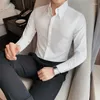 Herrklänningskjortor 2023 Autumn Solid Dolda Packet Men långärmad Slim Fit Social Shirt Manlig högkvalitativ affär Casu