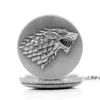 Pocket Watches Silver Gray Winter Is Coming Winterfell:House Starks Family Emblem Wolf Quartz Watch Analog Pendant Mens Womens