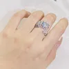 Cluster Rings Luxurious 925 Sterling Silver Vintage Feather Ring For Female Blue Crystal Open Party Birthday Jewelry Gift