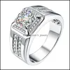 مع الحجارة الجانبية الرجال الفاخرة Sier Rings Women AAA Zircon Moissanite خاتم للآباء الذكرى يوم عيد ميلاد هدية المجوهرات Drop Delive Dhtoz