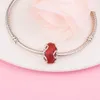 925 Sterling Silver Frosted Red Murano Hearts Bead Fits European Jewelry Pandora Style Charm Armband