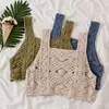 Women's Tanks Women Sleeveless Crop Tank Top Hollow Out Crochet Knitted Geometric Floral Camisole Square Neck Loose Sweater Vest
