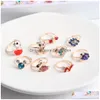 Anillo solitario Venta al por mayor 50 Unids / lote Moda Cristal Ajustable Anillos abiertos Flor Mariposa Corazón Joyería Para Hombres Mujeres Boda Engagem Dhujm