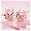 Boucles D'oreilles Charme S Amour Rose Cristal Diamant Hibiscus Pierre Animal Sier Bijoux Drop Delivery Dh6Ab