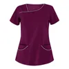 女性のTシャツ女性ティーユニフォーム半袖VネックボタンサマーファッションレディースTシャツケアワーカーチュニッククリニック衣類2023