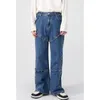 Jeans masculinos streetwear homens moda padrão vintage recreativo azul solto cilindro reto perna larga calças outono fema 230213