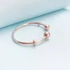 18K Rose Gold Cuff Bangle Bracelet for Pandora Authentic Sterling Silver Wedding Party Jewelry For Women Girlfriend Gift Open Bracelets with Original Retail Box