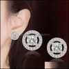 Stud luxe cristal rond boucles d'oreilles Vintage Sier couleur bijoux de mariage blanc Zircon pierre pour les femmes livraison directe Dheky