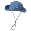 Vrouwen denim visser emmer hoeden zomer dop brede rand riem verstelbaar strand casual zon hoed volwassen bassin caps m4276