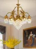 Lampadari Lampadario moderno in rame Ottone D80cm H75cm 6 bracci Lampada in cristallo Lustre Lampada Villa Cristal Lighting